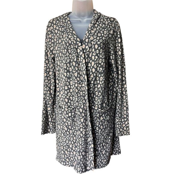 Lazy Sunday Super Soft Gray Animal Print Open Front Long Cardigan Sz M Pockets - Picture 5 of 9